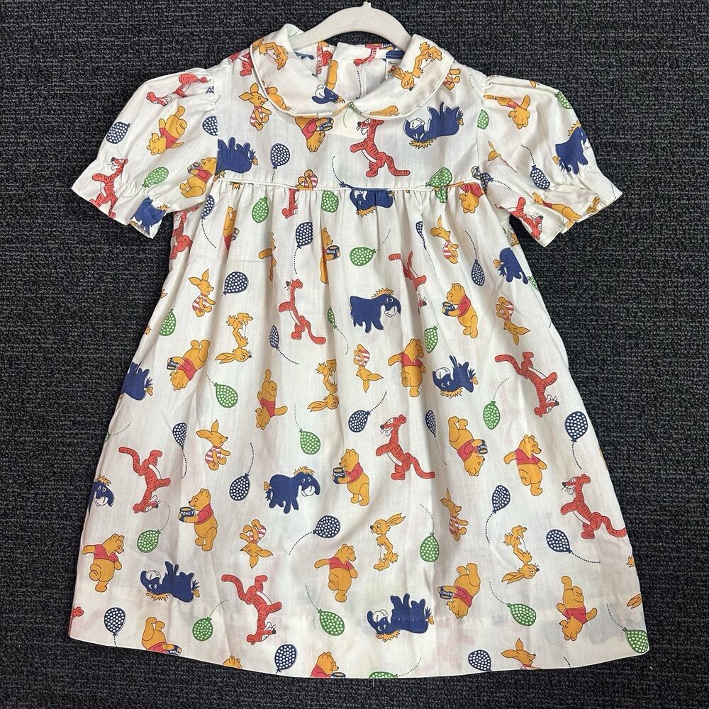 Vintage Sears Perma Prest Winnie The Pooh‎ Dress Short Sleeve 80s Girls Size 6